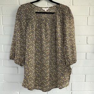 LC Lauren Conrad Floral Blouse Cottagecore Boho Peasant Top Size L Romantic Fall